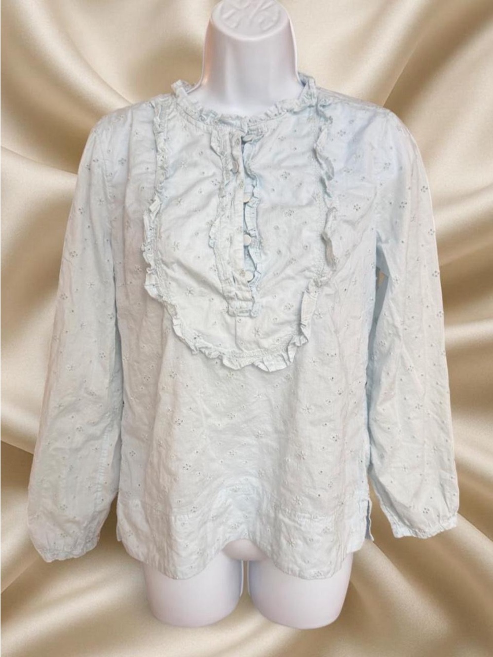 Vintage J.Crew Eyelet Ruffle Blouse Coquette Light Blue